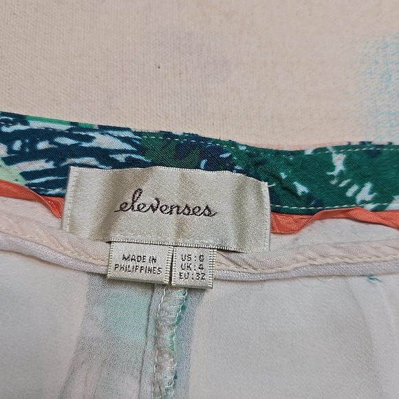 Elevenses Size 4 Green Blue Tropical Palm Print High Waisted Skort Zip Jungle - Picture 7 of 9